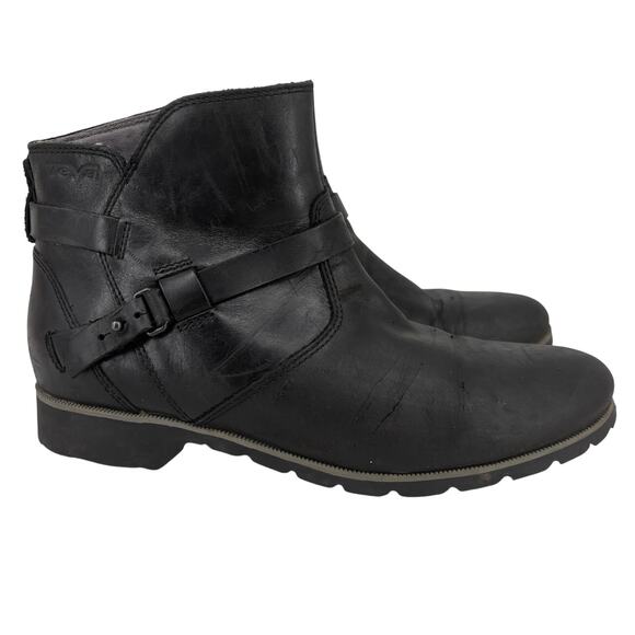 Teva Ankle Bootie Size 9.5 Black De La Vina Waterproof Leather Side Zip Boot - Picture 1 of 12